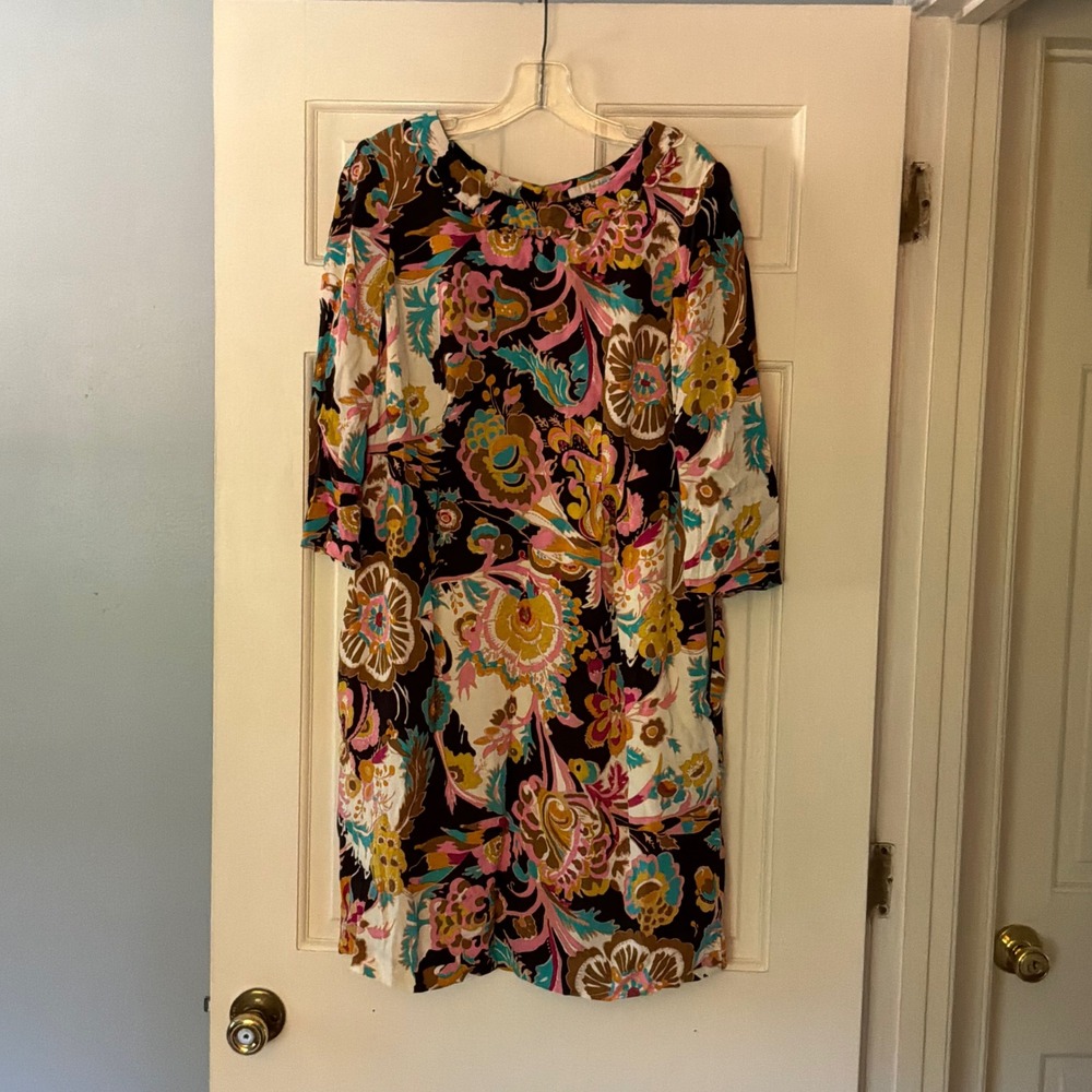 Boden Floral Paisley Shift Dress Multi 10R 10 Boho Mod Retro Day Casual Pockets